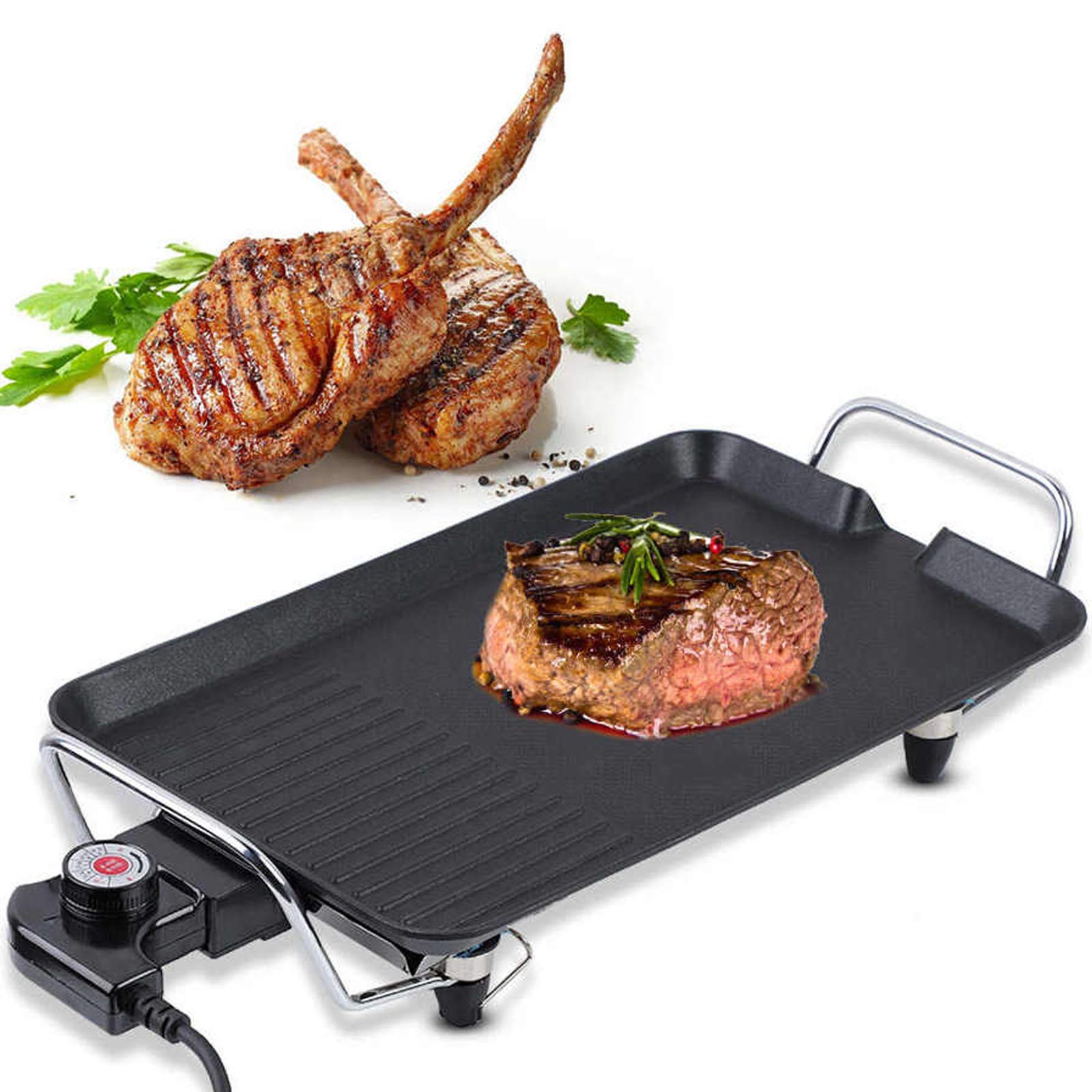 Professional Grill Cookware, Electric Grill Griddle pan with 5 Step Temperature Setting, Non-Stick Teppanyaki Grill Pan, Versatile Indoor BBQ Griddle for Vegetables, Seafood, Meat-image-44