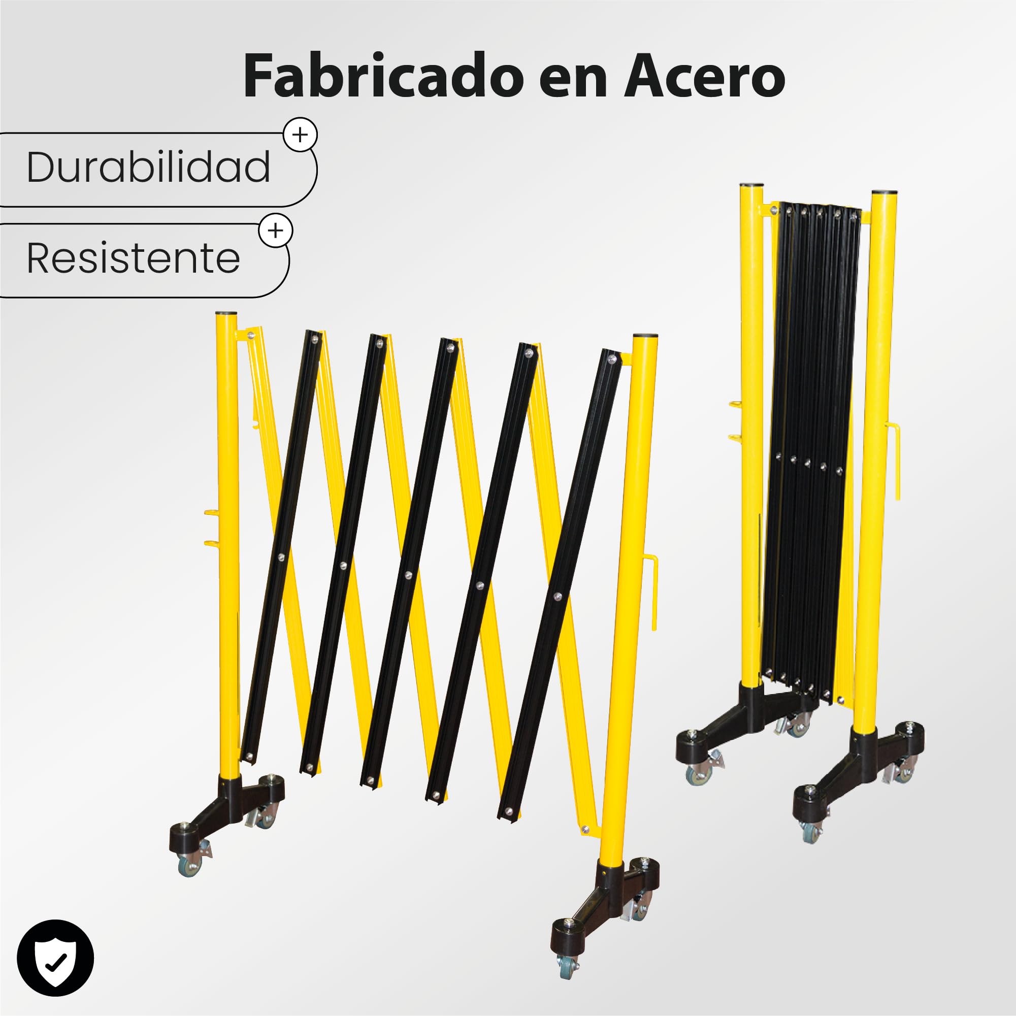 Barricada Extensible 3m con Ruedas Freno Vallas Obra Barrera Metálica Portátil Seguridad Construcción Negro/Amarillo