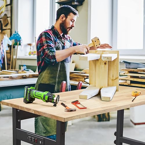 Miniatura 2 de Banco de trabajo ajustable de 48 pulgadas, banco de trabajo de garaje con tomas de corriente, capacidad de 2200 libras, mesa de trabajo superior de