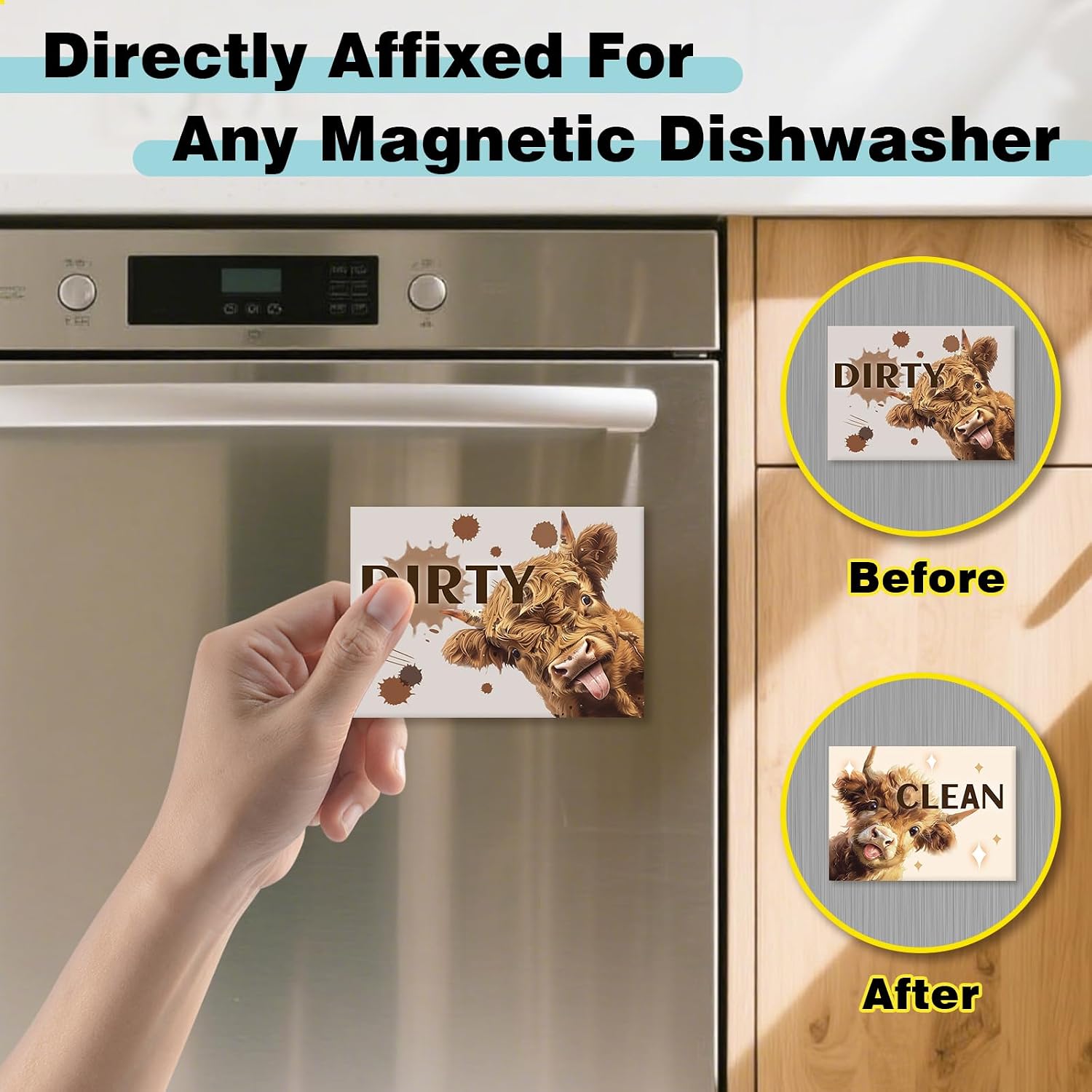 Farm Highland Cow Dishwasher Magnet Clean Dirty Sign image 5