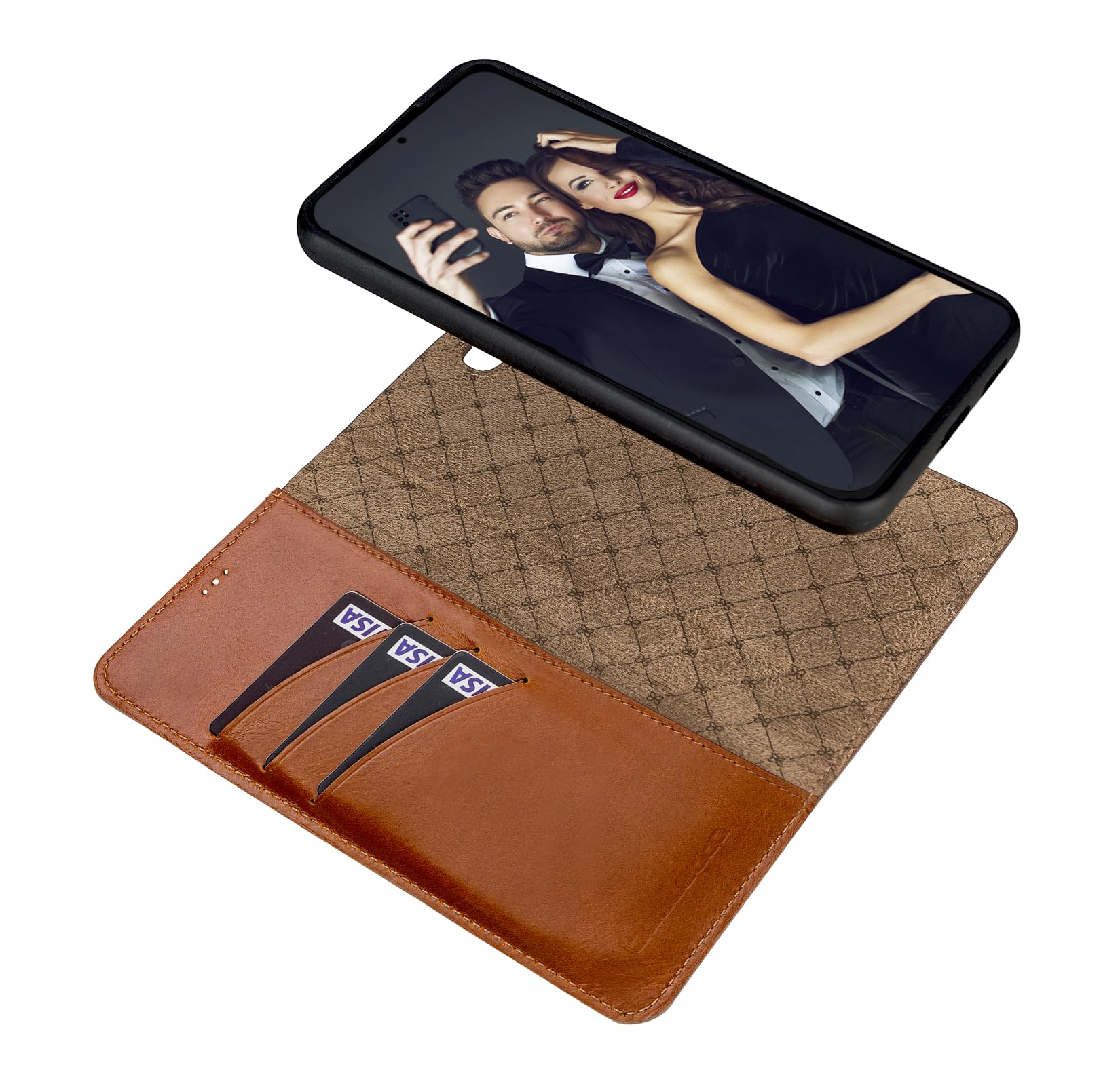 Custodia per Samsung Galaxy S24 Plus (6,7 pollici) – Custodia Premium in vera pelle con funzione Kickstand, Bookcase removibile, chiusura magnetica e tasca per carte