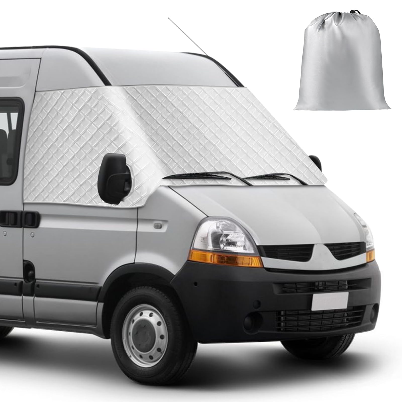 Copertura per parabrezza compatibile con Renault Master 2010-2025, Argentato Anteriore Parasole per Finestrino, Blocca I Raggi UV, Protegge da Vento e Intemperie, Mantiene Il Veicolo Fresco | parabrezza argentato, blocca i raggi UV, resistente alle intemp