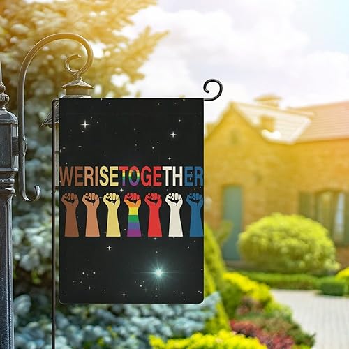 Miniatura 6 de Woguangis Bandera de jardín con texto en inglés We Rise Together, bandera de jardín con la leyenda We Rise Together, decoración para exteriores,