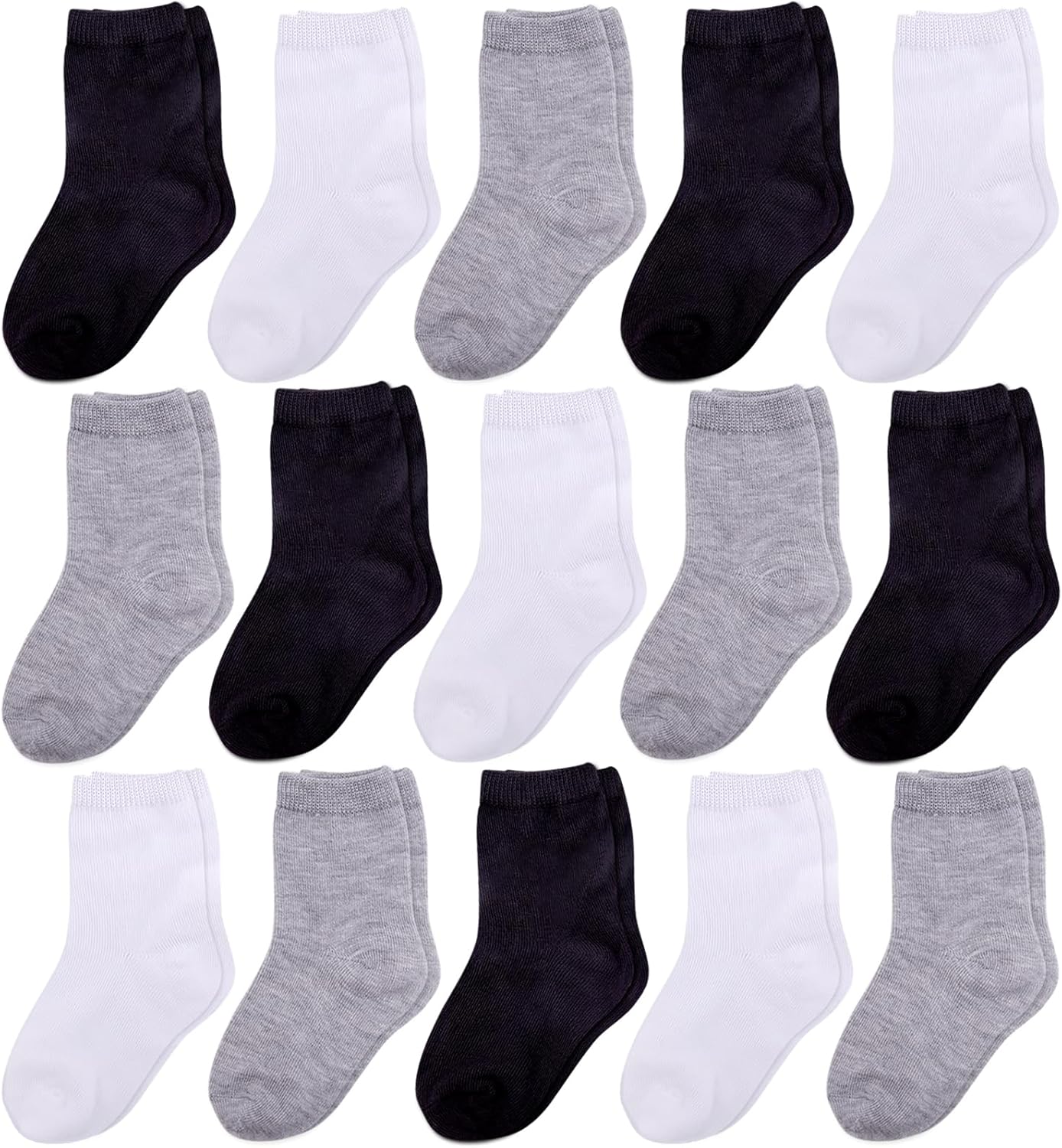 Duufin 15 Pairs Baby Socks Toddler Boys Girls Mid Cut Unisex Half Cushion Cotton Crew Socks for Baby Toddler 0-4 Years Old