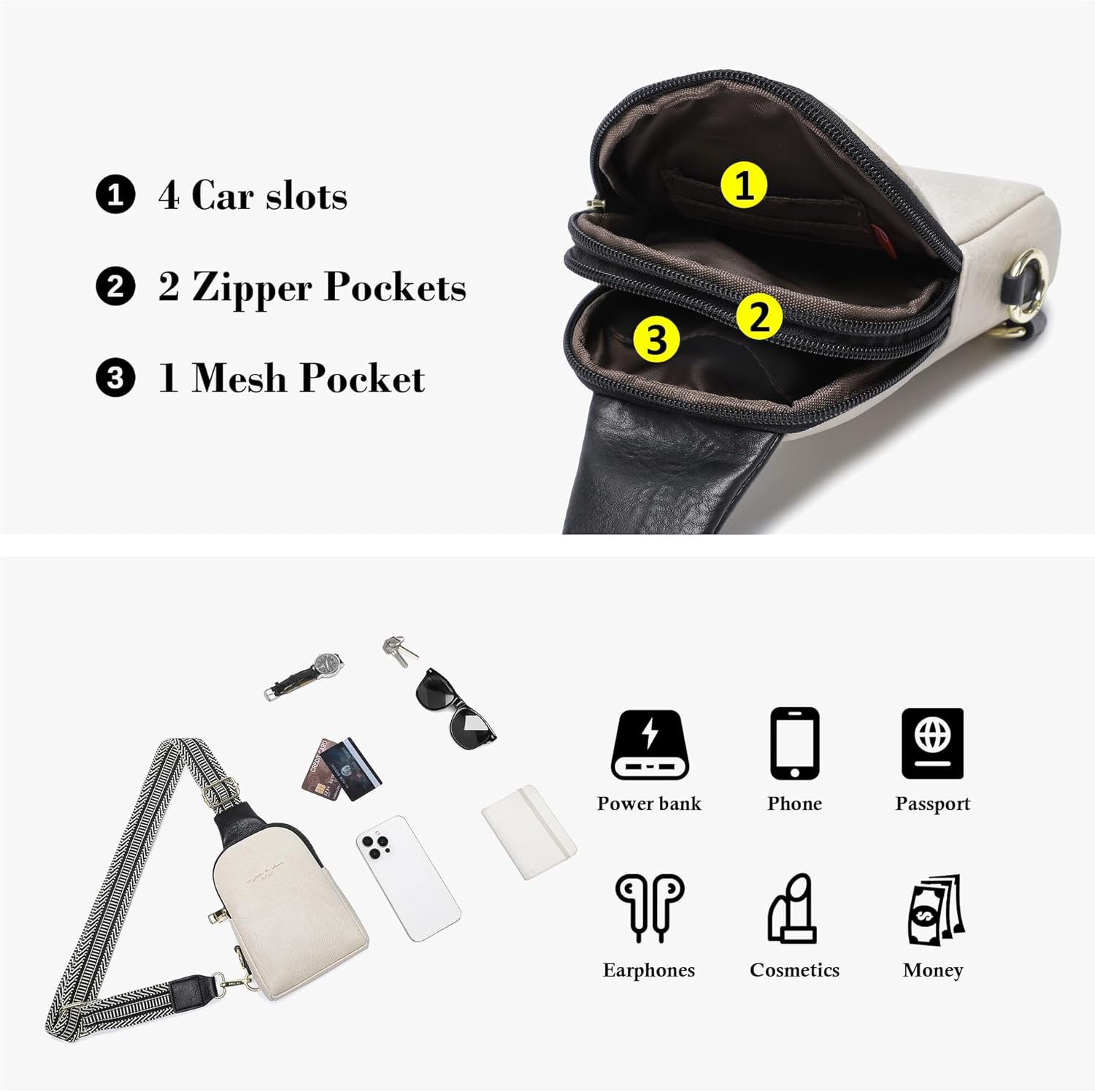 INICAT Small Sling Bag for Women Everyday & Travel Crossbody Bags Lightweight Cross Body Purses Vegan Leather - Image 5