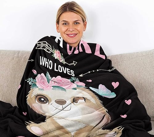 Miniatura 7 de Just A Girl Who Loves Sloths - Manta para niñas, suave y acogedora manta de franela esponjosa de perezoso negro y rosa, regalo para niños, manta