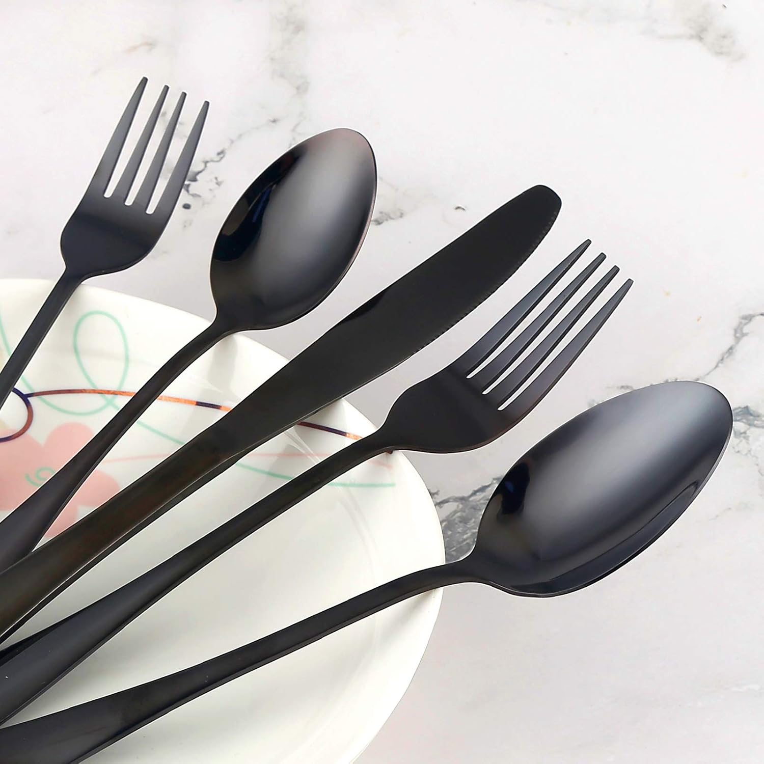 Black Silverware Set, AODINI 20 Piece Stainless Steel Flatware Cutlery Set for 4, Restaurant Party Flatware Set for Home Kitchen, Mirror Polished, Dishwasher Safe
