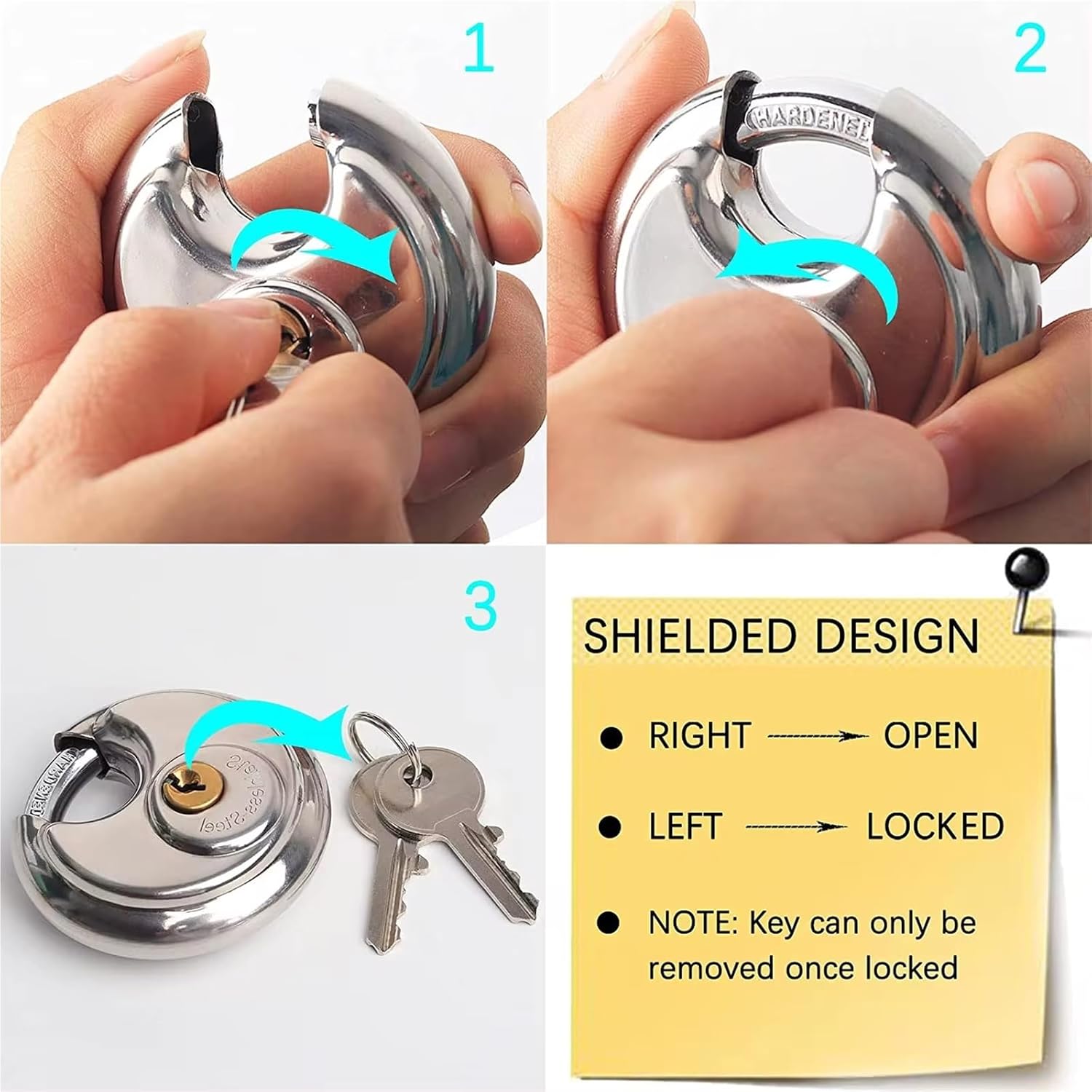 Stainless Steel Disc Lock with Key with 3/8-Inch Shackle Outdoor Padlock for Storage Unit 1Pcs(with Rubber Sleeve)