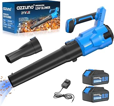 AZZUNO Cordless Brushless Leaf Blower with 2 x 4.0Ah Battery and Charger,3 Speed Mode MAX 580CFM Brushless Motor, Electric Blower for Lawn Care,Patio,Leaves,Dust,and Snow Removal