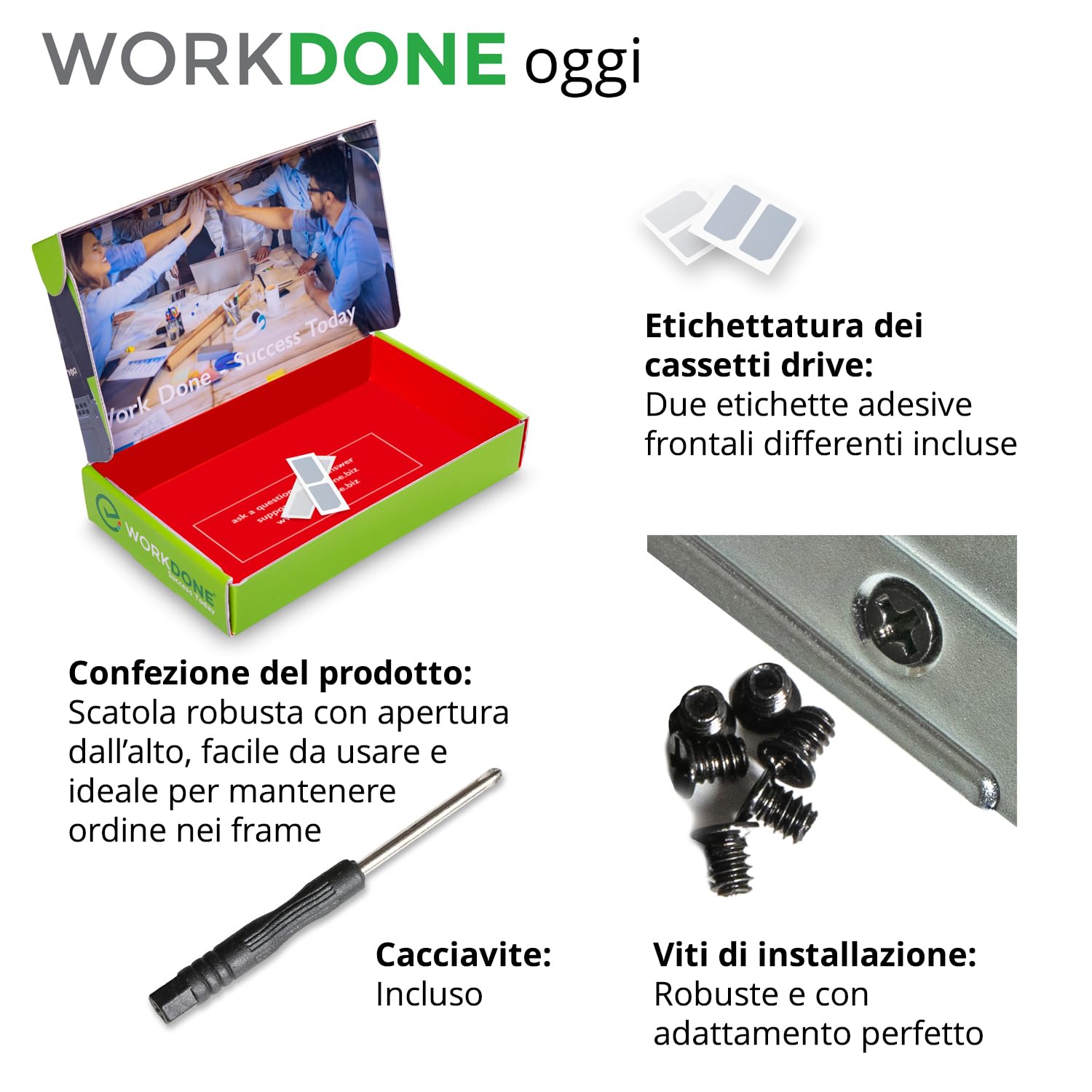 WORKDONE Confezione da 4 - Caddy Hard Disk 3,5 Pollici - Compatibile con Server dell PowerEdge - Manuale di Installazione - Etichette adesive – Cacciavite - Viti per Tray HDD