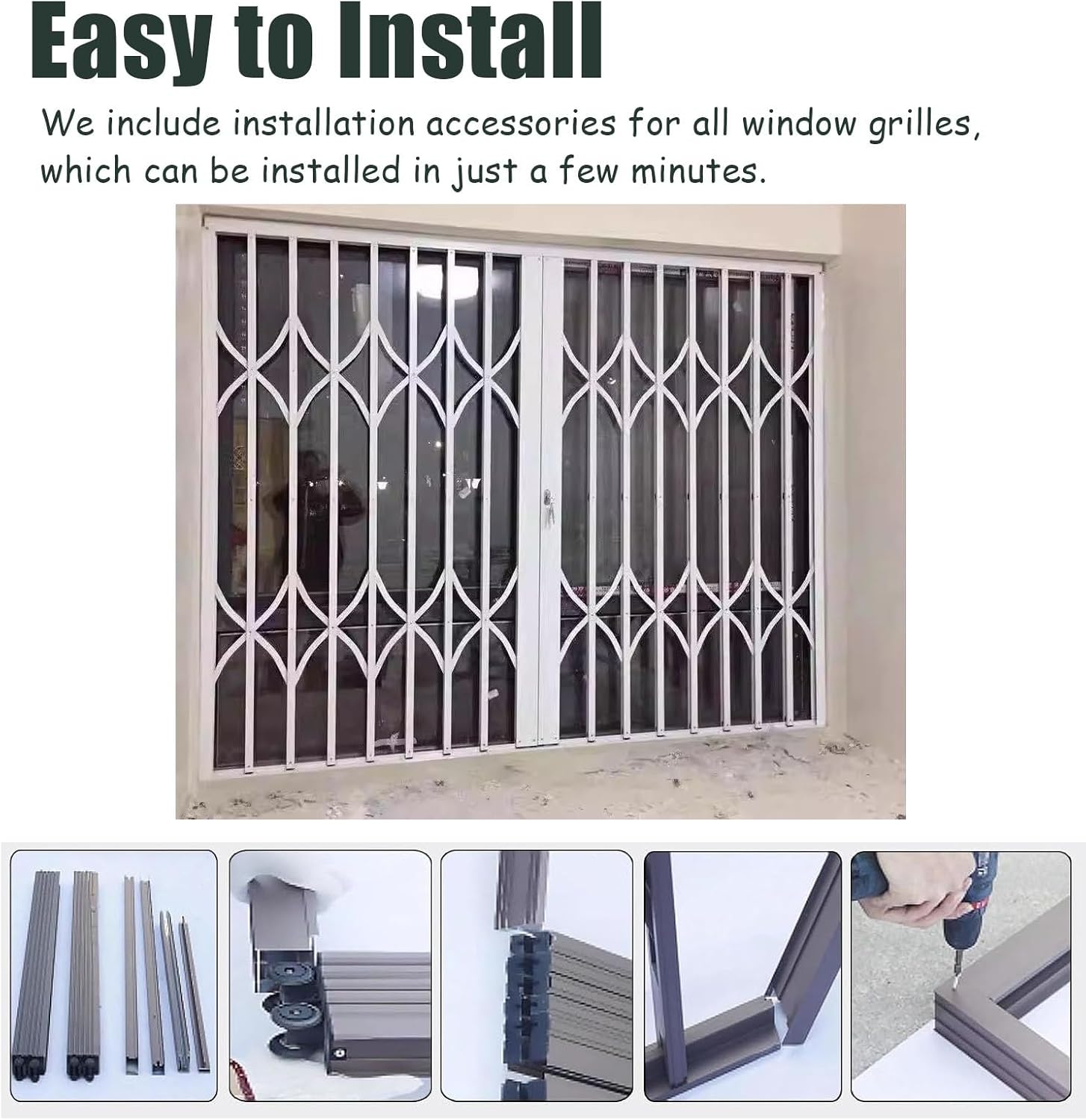 Lockable Folding Window Security Bars - Decorative Interior Burglar Guards, 30-48" Wide, Prevents Break-Ins, Ideal for Basements (36x65in/91x165cm)