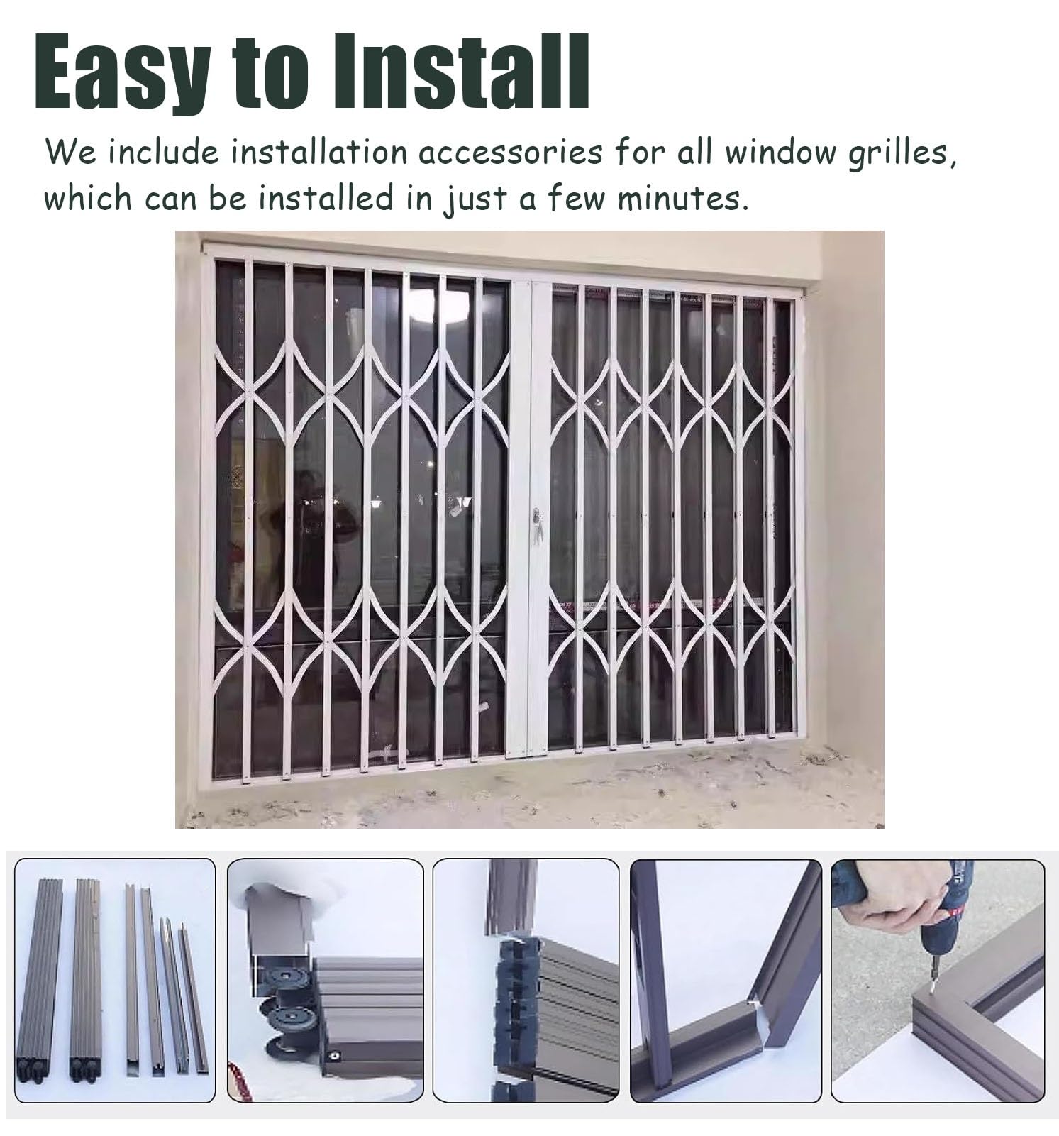Folding Security Bars With Blokada Okna Dekoracyjne Ochraniacze Do Wnętrz 30-48 cali Szerokości Zapobiegające pękaniu Idealne do piwnicy i bezpieczeństwa w domu (117 x 105 cm)