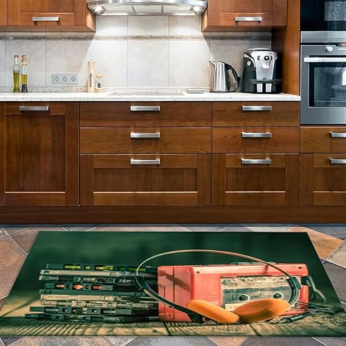 Miniatura 2 de Alfombra retro con cinta de cassette Walkman y audífonos, alfombra de 3 x 5 pies, alfombra antideslizante para puerta de entrada, entrada, entrada,