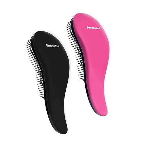 Preserve Care Juego de cepillos desenredantes originales, color negro y rosa, cerdas IntelliFlex ultrasuaves para eliminar enredos sin esfuerzo,