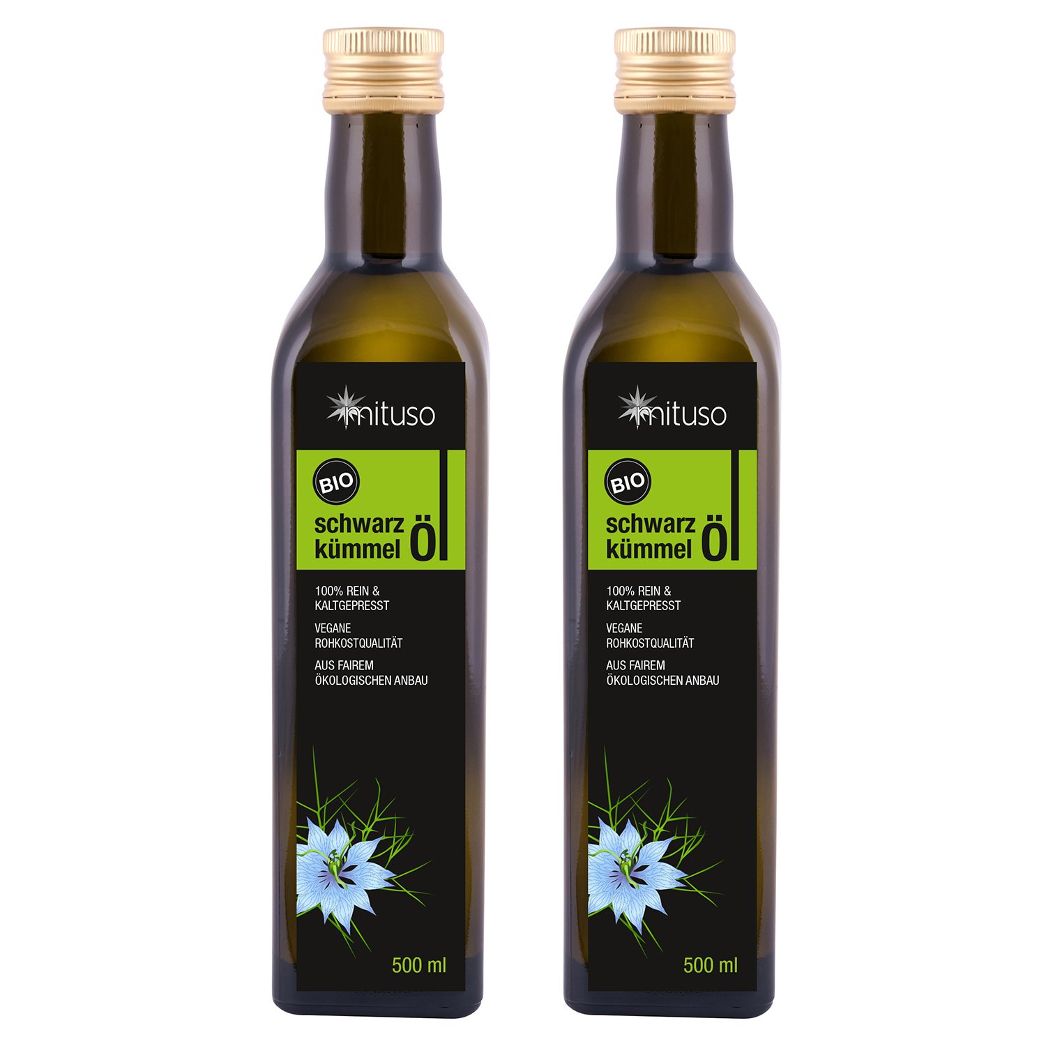 Mituso Paquet de 2 Huile de Cumin Noir Biologique, Pressée à Froid 500 ml