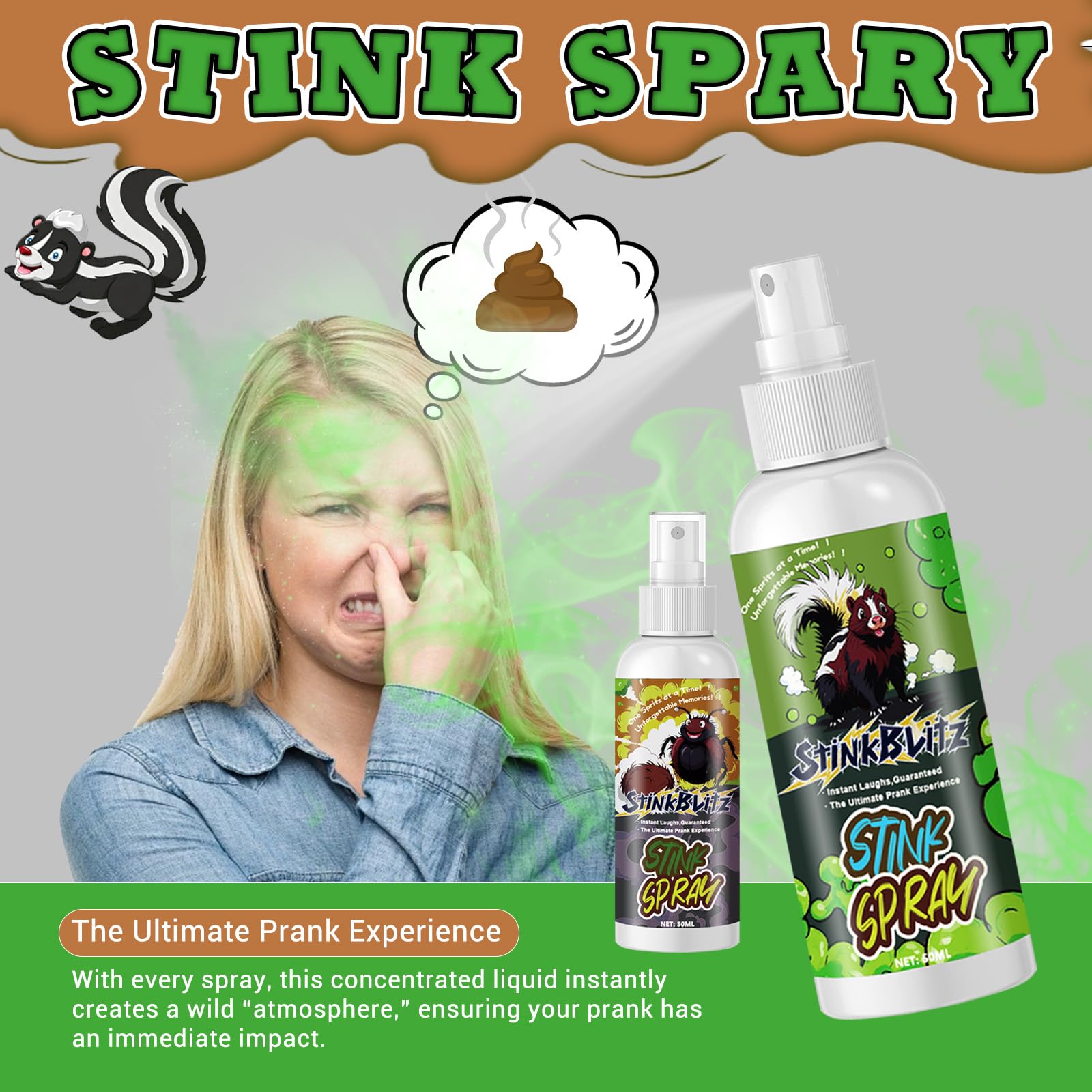 Płynny Spray Flake, śmierdzące butelki, śmierdzące spray, śmieszne dowcipy, bardzo mocny płynny aerozol, zabawny spray do wyciskania dla dorosłych, śmierdzący spray żart (50 ml × 2)