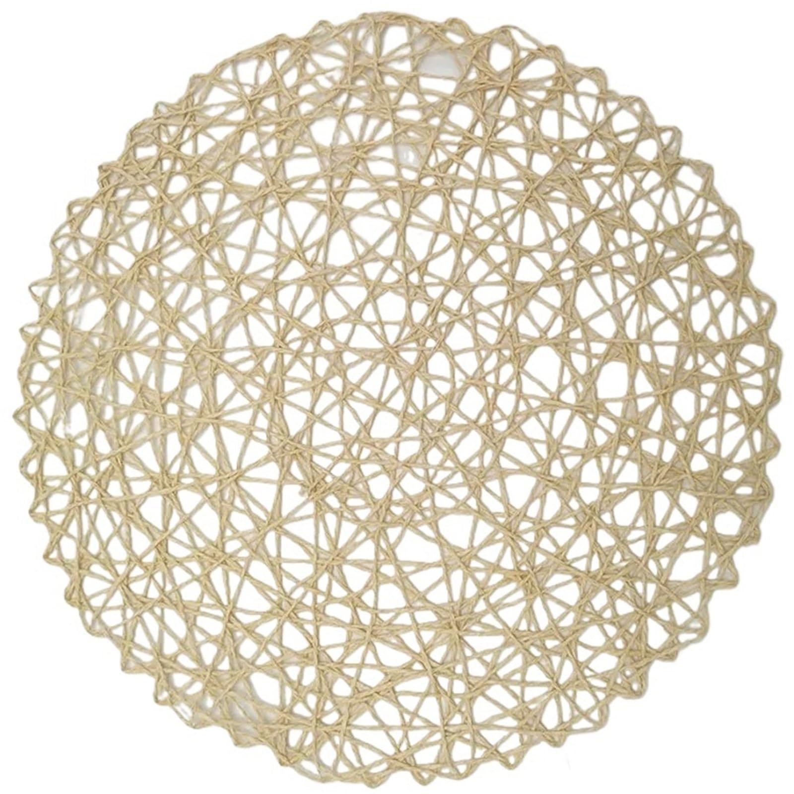 Placemats 4pc Round Paper Woven Placemats Wood Heat Resistant Rattan Mat Brown Straw For Dining Party Wedding(Beige)