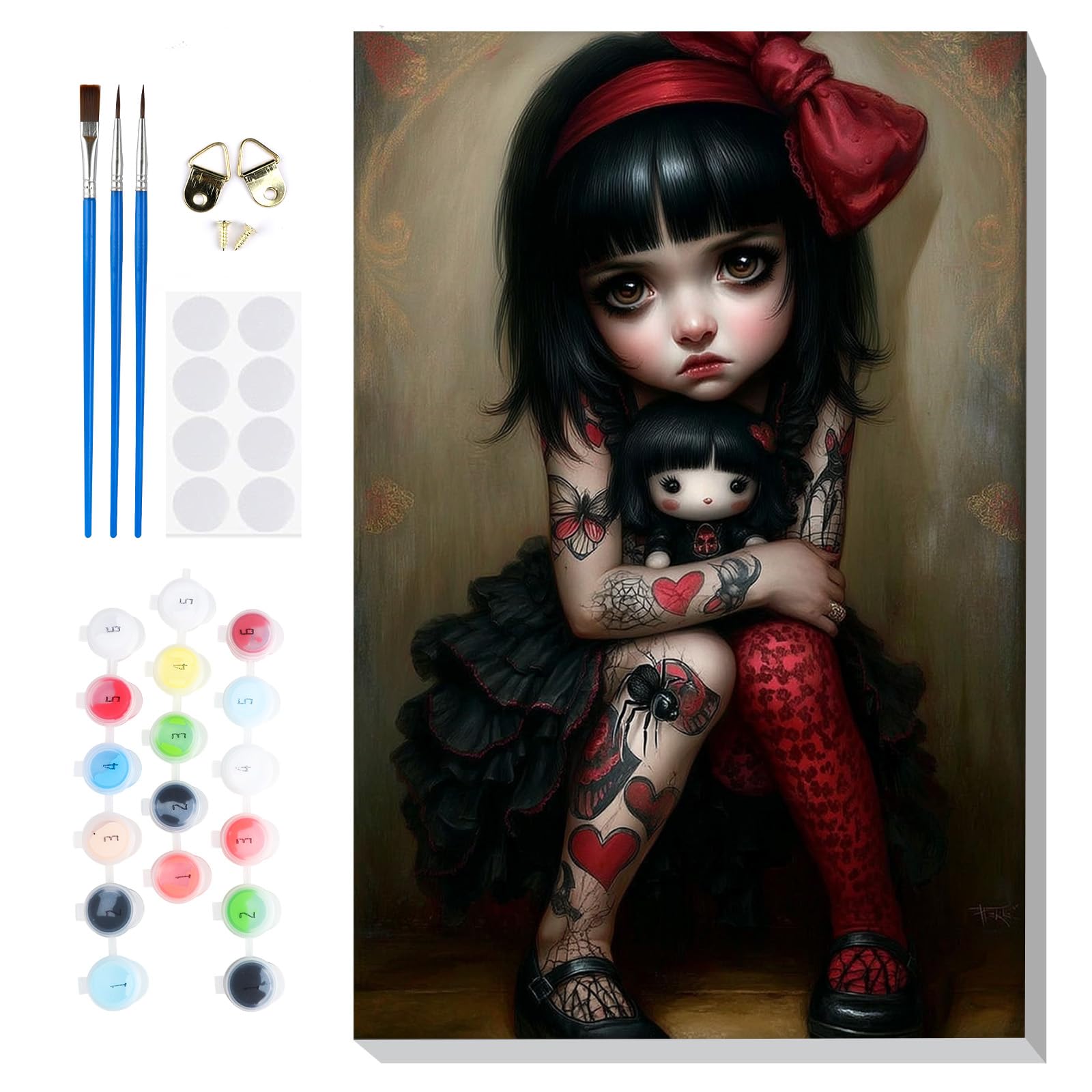Lxmsja Gothic Girl Framed Paint by Numbers for Adults Beginners, Gothic Painting by Numbers on Canvas, DIY Acrylic Halloween Painting Art and Crafts Kit Gifts for Home Wall Decor, 8x12in
