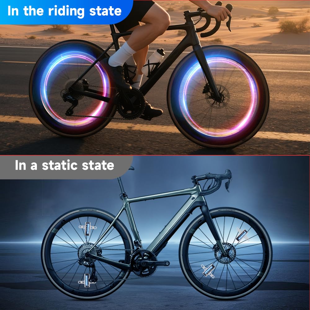Luci per raggi della bicicletta, luci impermeabili per ruota della bicicletta per guida notturna, sensore di movimento e sensore di luce, 32 modalità di illuminazione di sicurezza, 2 set di luci per
