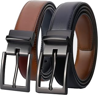 Lavemi Men's Reversible Italian Leather Belt - Black/Brown Dual Color, Trim-to-Fit Dress & Casual, 1.25" Wide Soft Full Grain