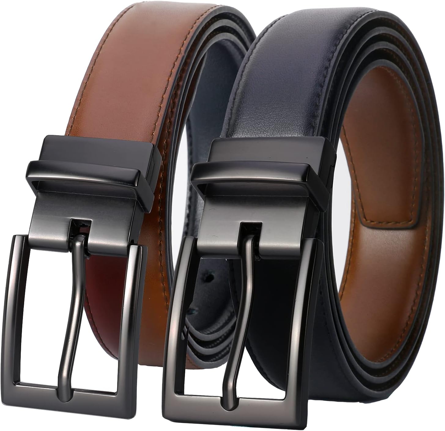 Mens Belt Reversible 100% Italian Leather Dress Casual,One Reverse for 2 Colors,Trim to Fit