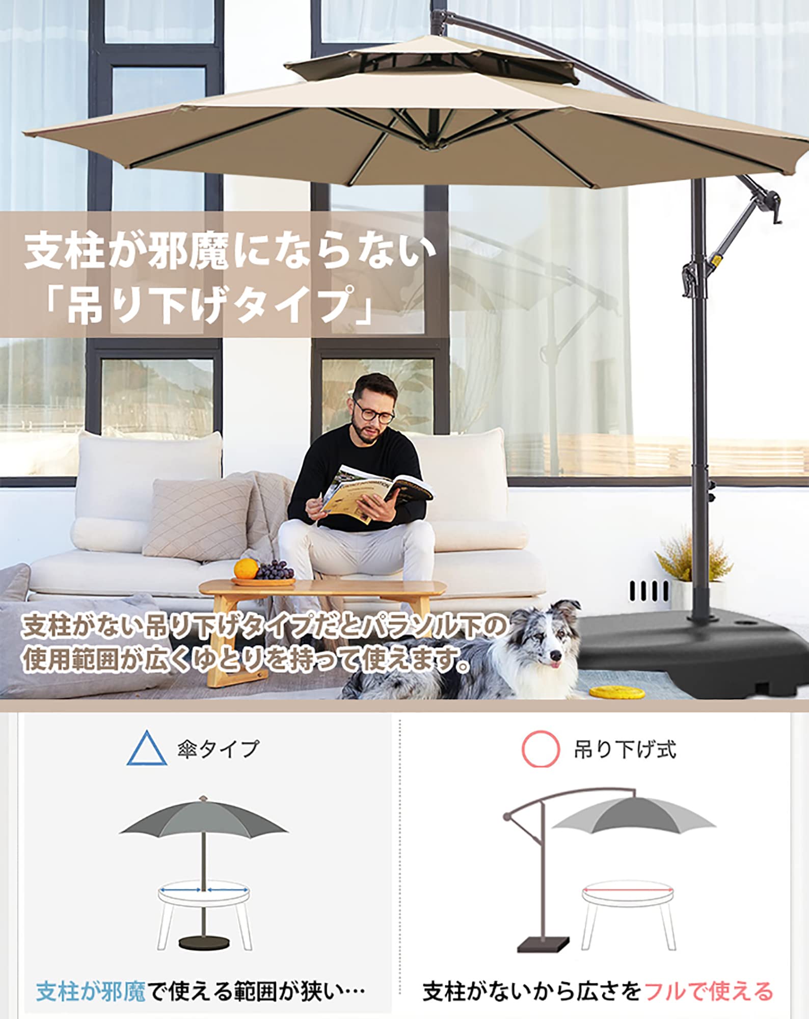 Amazon.co.jp: ViCoopZim パラソル ガーデンパラソル 大型 風に強い 