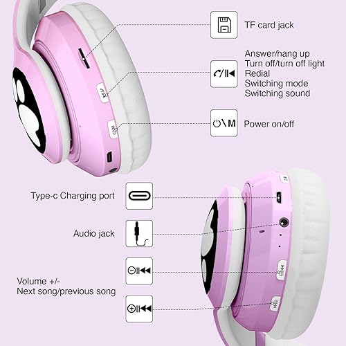 Miniatura 5 de KERHAND Auriculares Bluetooth para niños con luz LED estéreo con micrófonotarjeta TF auriculares inalámbricos para iPhone iPad smartphone laptop PC
