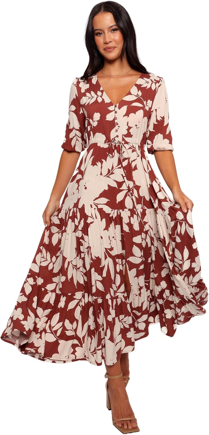 Petal & Pup Womens Kelda Dress - Rust Floral