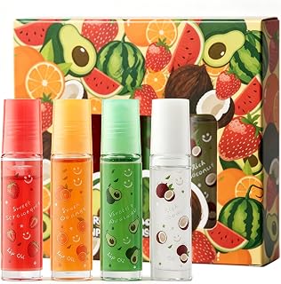 4PCS Fruity Roll On Lip Oil, Long Lasting Moisturizing Lip Glaze | Non-Toxic, Natural Formula Balm, Rolling Ball Design,Hydrating Clear Lip Gloss Set