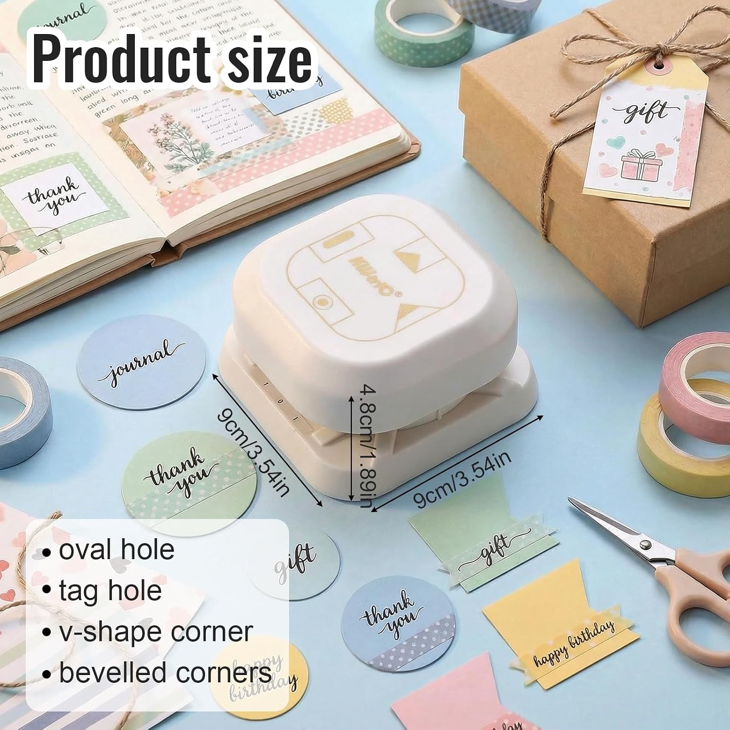 4 in 1 Tag Punches for Paper Crafts, Paper Punches for Crafting, Gift Tag Punch for Bookmarks Scrapbooking Arts Corner Cutter DIY Projects Card Making, Oval Fish Eye Dovetail Bevelled, 1.57 in