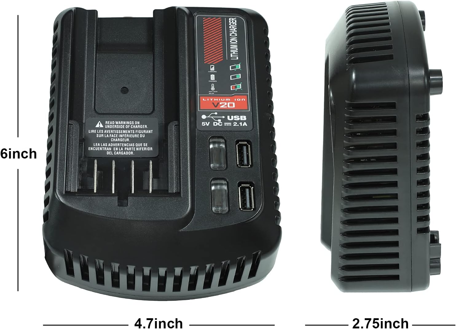 Battery Charger for Craftsman V20 Battery, Battery Charger with 2 USB-A Ports Compatible with Craftsman 20V Max Lithium Batteries CMCB202 CMCB204 CMCB206 CMCB201 - Image 8