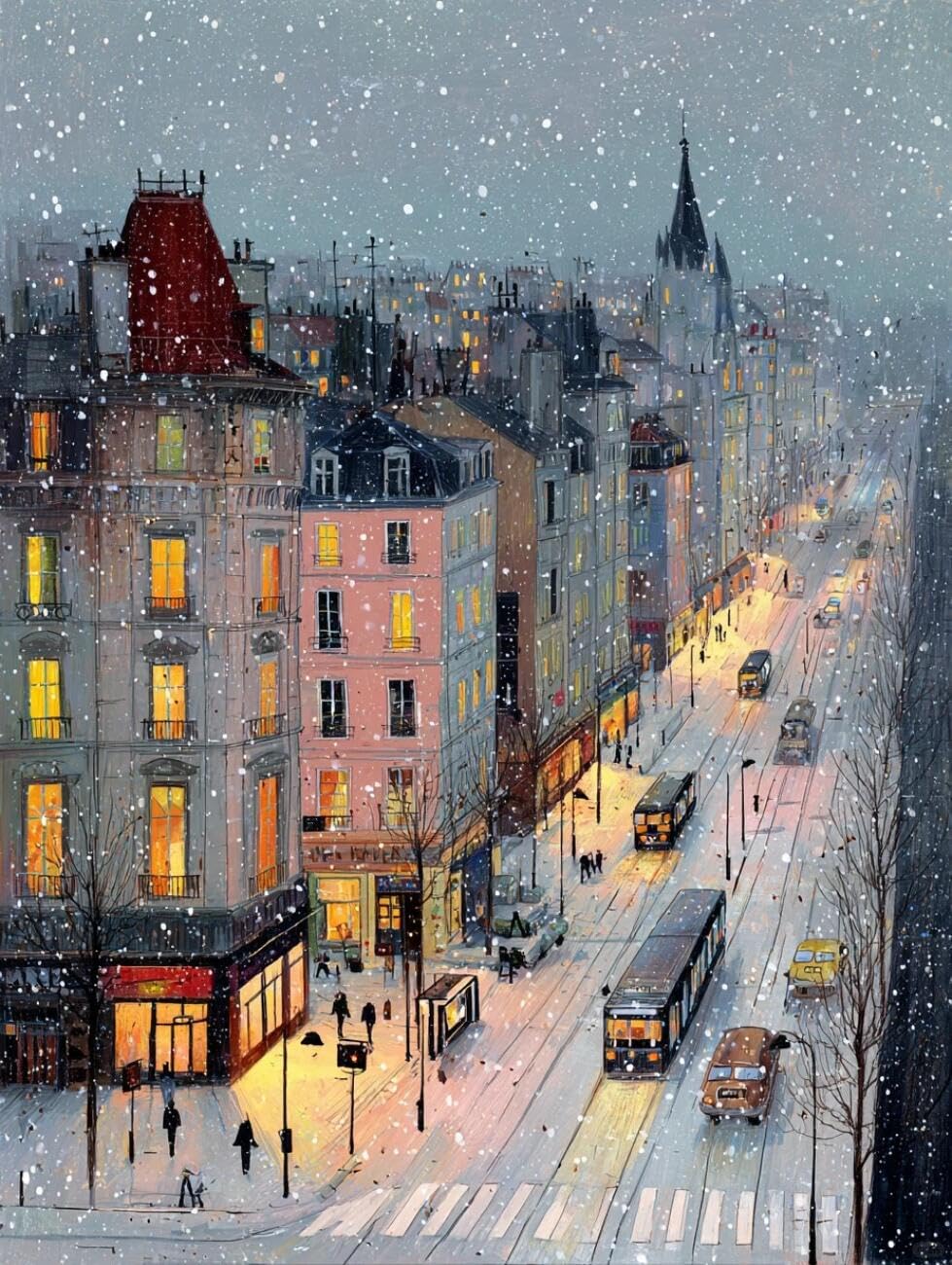 Henypt Cross Stitch Kit City in the Snow Landscape DIY Embroidery Kit for Beginners The Elderly with Accessories Handmade DIY/Gifts 14CT 40x50cm
