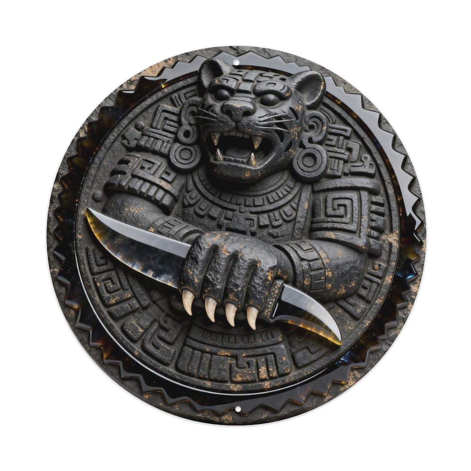 Maya Jaguar Obsidian Knife Metal Tin Sign Plaque