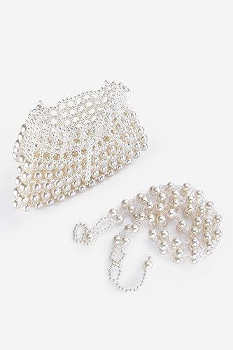 Miniatura 3 de BABEYOND Bolso de mano de perlas para mujer, bolsa de noche de novia, bolso formal con lazo, bolsa reticulada para fiesta, boda
