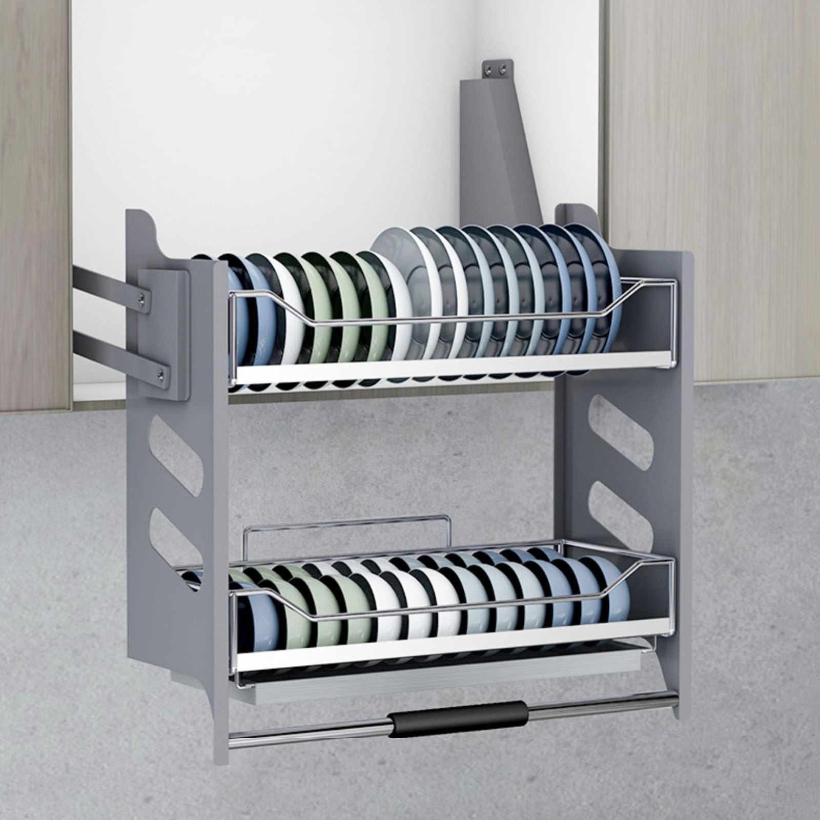 OLSKFUH Adjustable Pull Down Shelf For Kitchen Upper Cabinet 2-Tier, Heavy Duty Wall Mounted Sliding Under Shelf, Spice And Dishes Pull Out Cabinet Storage Sh,18.1