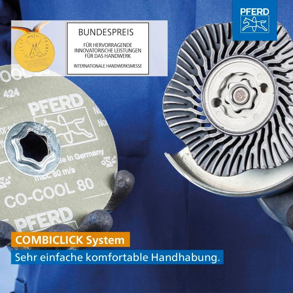 PFERD TOOLS COMBICLICK-Set, 19-teilig, Fiberschleifer, Filz- und Vlieswerkzeuge, Außen-ø 125 mm, Gewinde M14, inkl. Stützteller, 49350072 – für die Oberflächenbearbeitung von grob bis spiegelpoliert