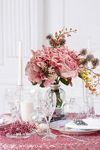 Miniatura 4 de Ramo de hortensias artificiales rosas flores de seda rizadas vintage ramos de boda arreglos florales centros de mesa para el hogar cocina jardín