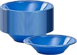 Round Plastic Bowls - 15 Oz, Blue, 50 Pcs