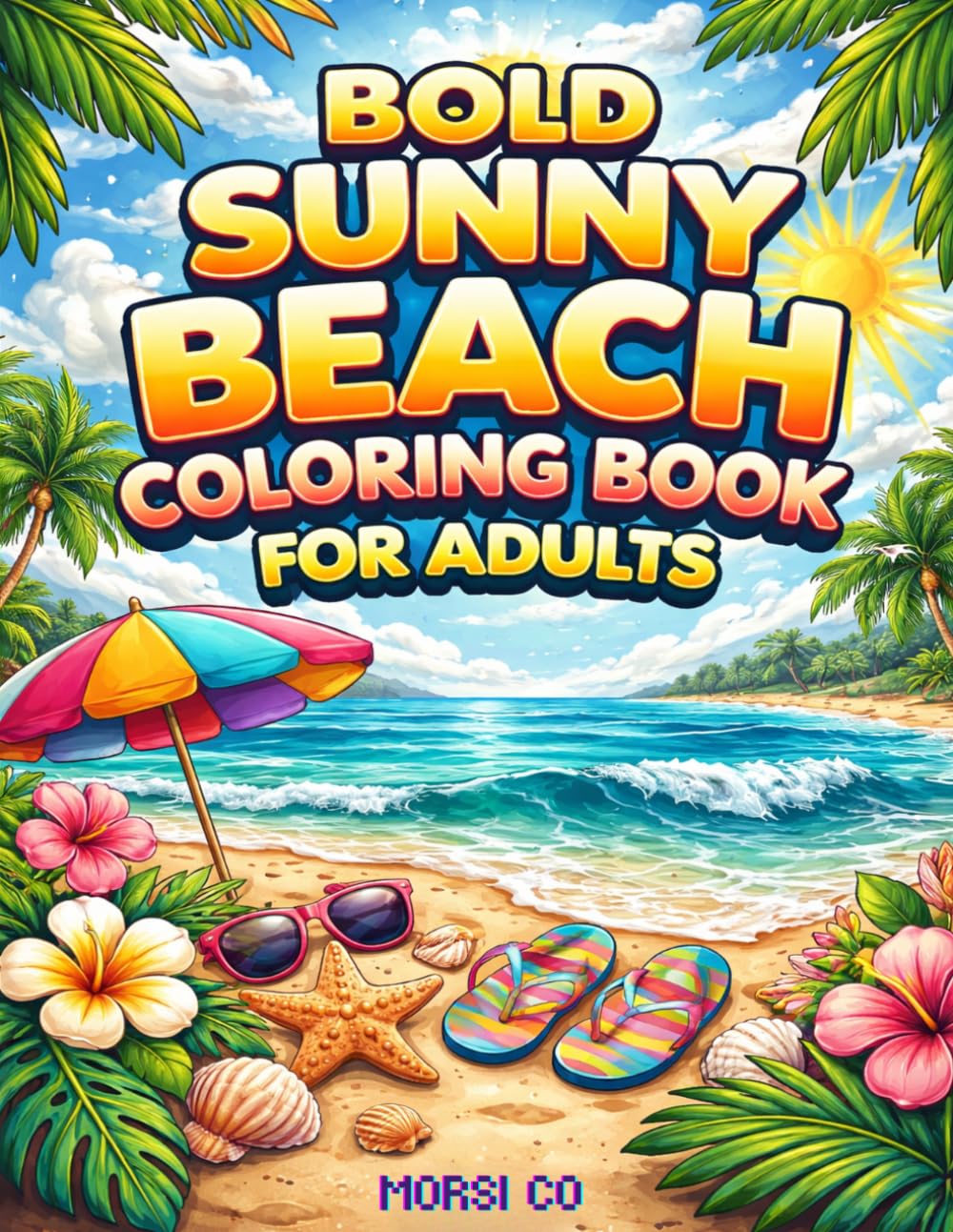 Bold Sunny Beach Coloring Book for Adults: Easy Coastal and Tropical Scenes for Relaxation