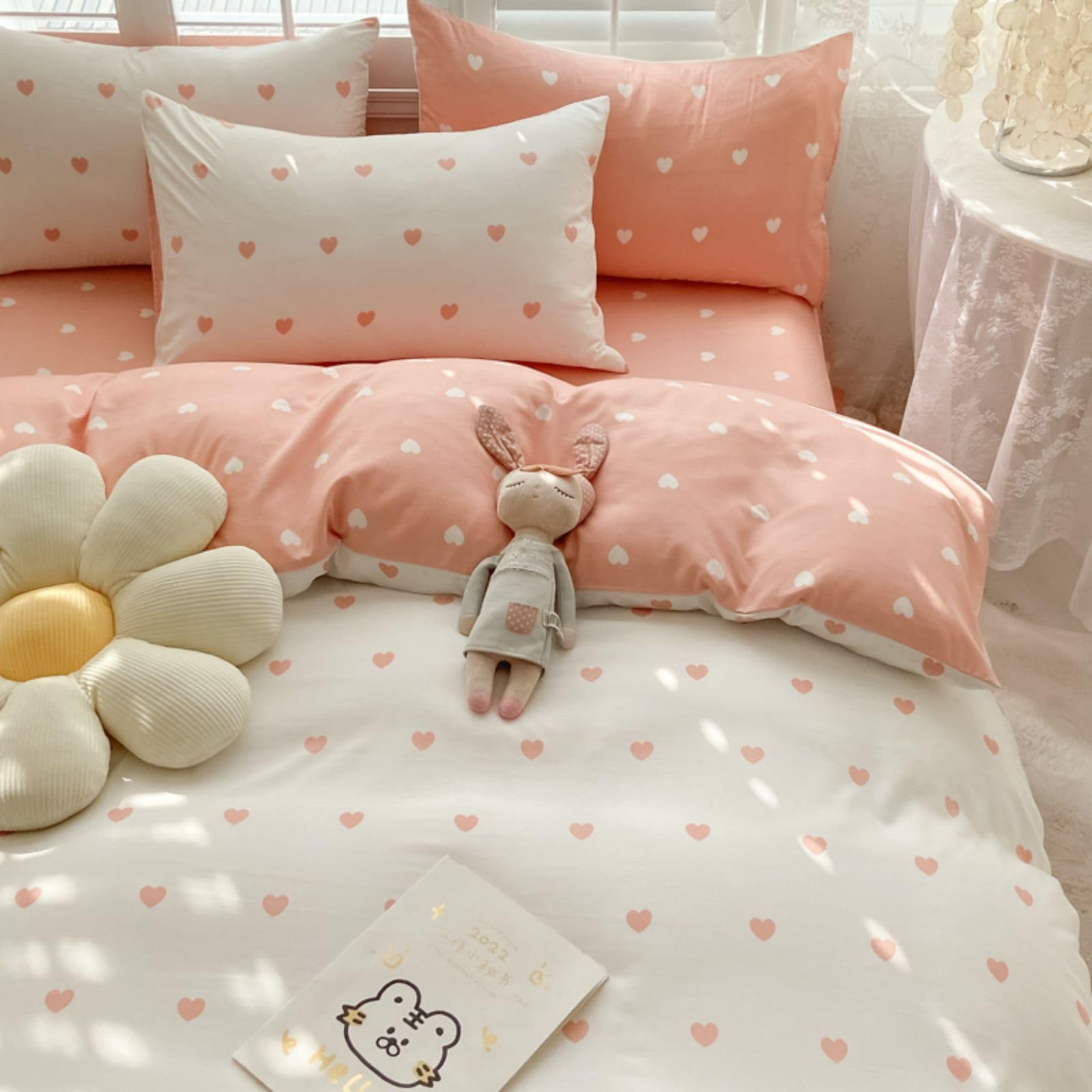 Freyamy Bettwäsche Schwarz Weiß Polka Dot Bettwaren-Sets Gebürstet Microfaser Weiche Einzelbett Wendebettwäsche Romantisch Herz Doppelbett Bettbezug mit Reißverschluss und Kissenbezug 80x80cm