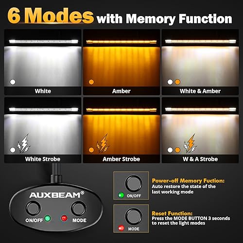 Miniatura 2 de Auxbeam Barra de luz LED recta de 50 pulgadas, 288 W, luz antiniebla blanca ámbar, 6 modos, luz estroboscópica amarilla para conducción todoterreno