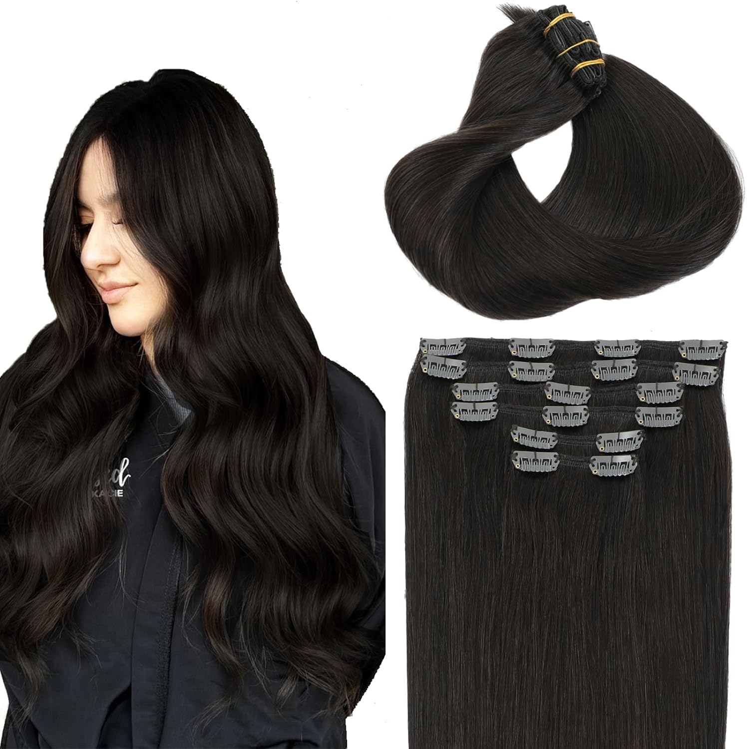 Clip in Hair Extensions Real Human Hair, Dark Brown,14 Inch 100g,6pcs Per with 18 Clips, Remy Human Hair Clip in Hair Extensions Straight For Fashion Women Brown Hair Extensions(#2,14”)