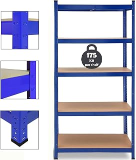 Heavy Duty Steel Shelving Unit Garage Racking Unit 175kg per Shelf (5-Tier 1500mm x 700mm x 300mm), Metal Garage Shed Storage Shelving Unit - Blue