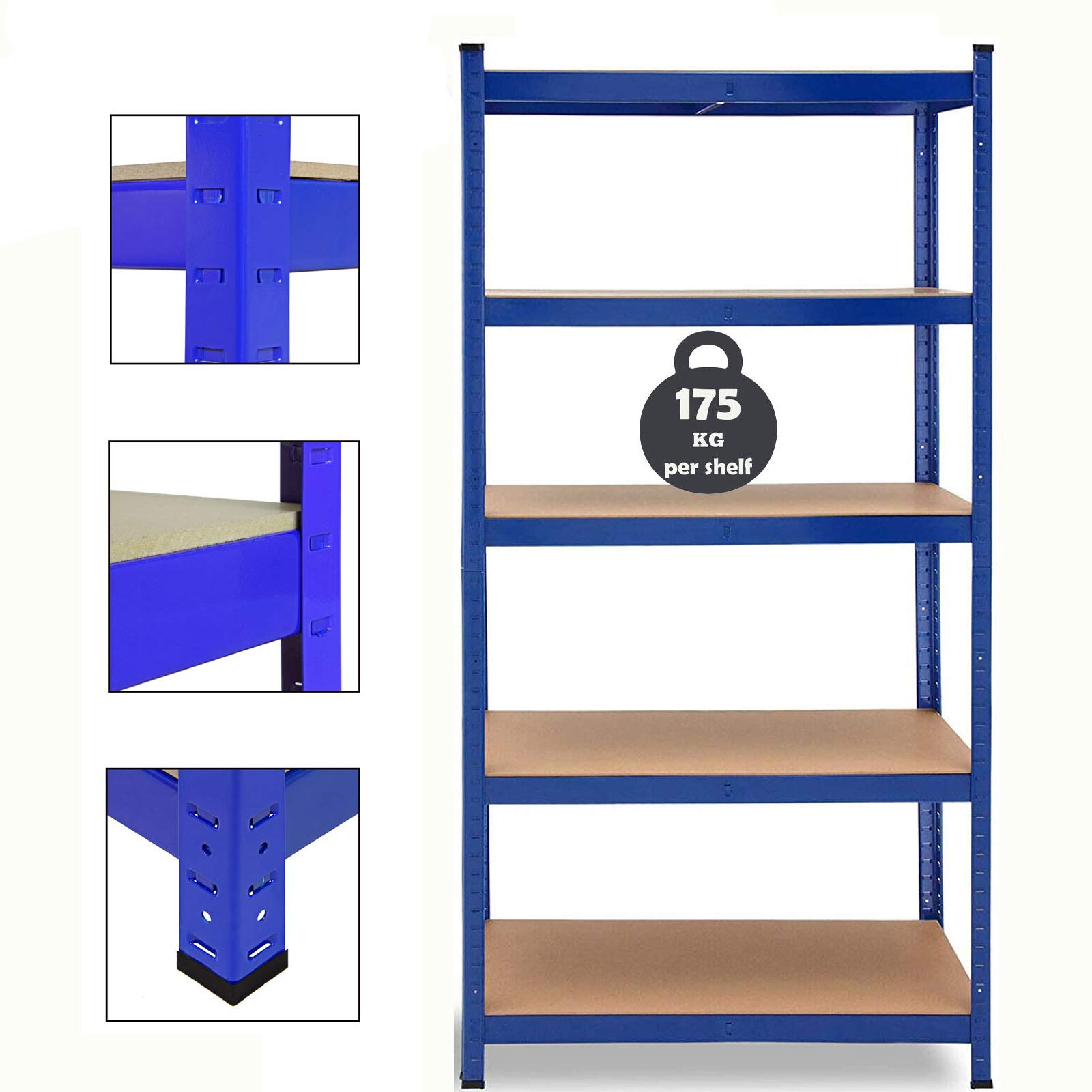 Autofather Blue Heavy Duty Steel Shelving Unit Garage Racking Unit Per Shelf (5-Tier 1500Mm X 700Mm X 300Mm), Metal Garage Shed Storage Shelving Unit 175Kg