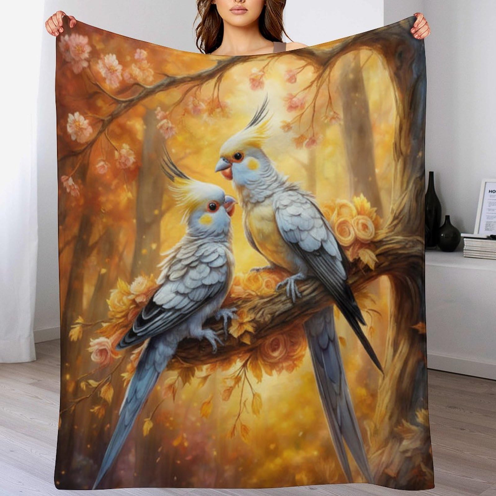 Couverture chaude et confortable au motif oiseau élégant avec finitions soignées