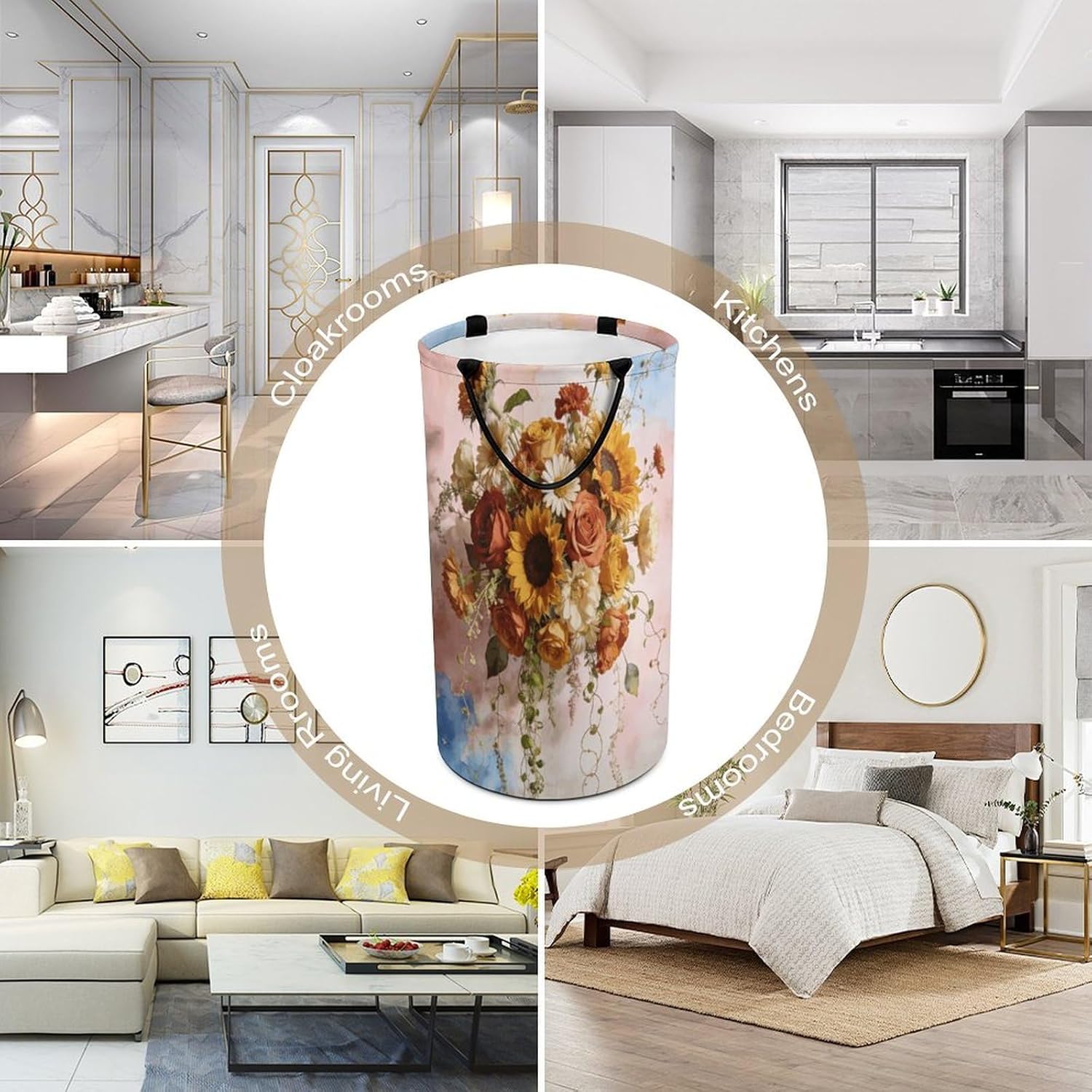 Boho Floral Laundry Hamper 86L Waterproof Collapsible Clothes Basket with Double Handles Freestanding Foldable Laundry Basket Large Clothes Hamper for Bathroom