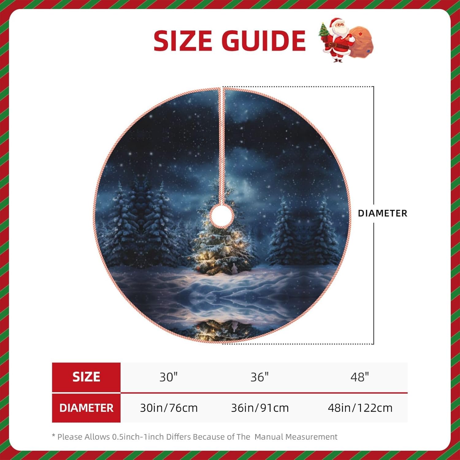 Christmas Tree Snow Print Rustic Thick Xmas Tree Skirt Xmas Holiday Indoor Party Outdoor Decoration Christmas Pattern
