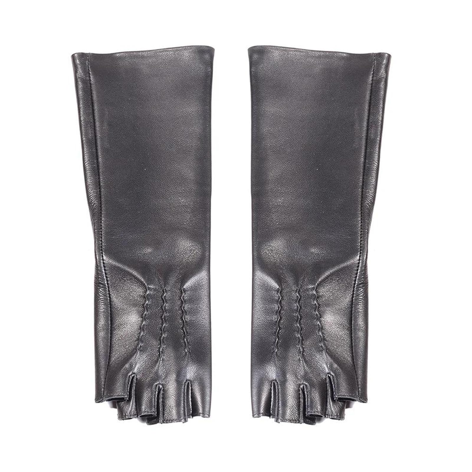 Guantes largos de piel de oveja auténtica para mujer, con medio dedo, longitud de ópera, para fiesta de noche, formales