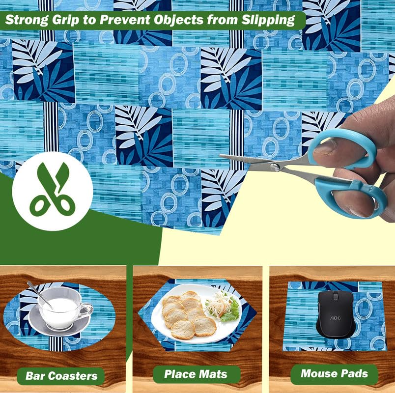 Image of Anti-Slip Kitchen Shelf Liner - Meter Roll, Waterproof Multipurpose Mat for Fridge, Cabinet, Drawer, Trolley & Bathroom - Easy to Cut Floral Blue Print (Blue, 20 Meter)