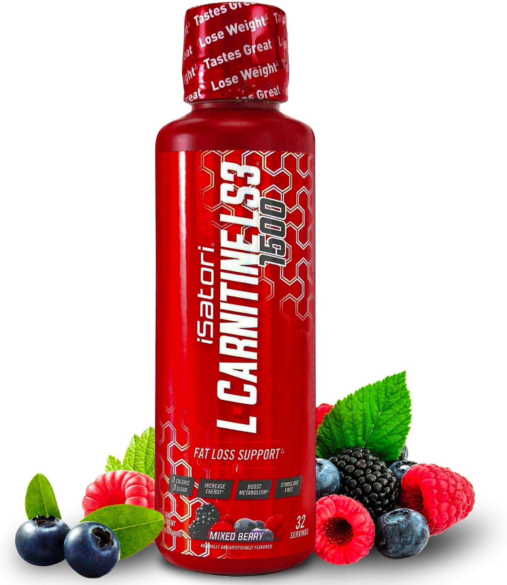 L-Carnitine LS3 1500, Triple-Blend Liquid L Carnitine Supplement, with Acetyl & Tartrate, Stimulant Free, Low Calories, Sugar & Gluten Free, Keto-Friendly, Mixed Berry Flavor (32 Servings)